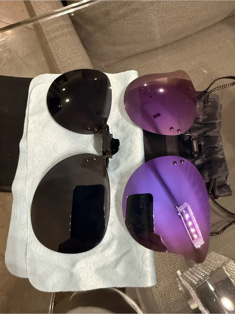 Clip-On Sunglasses with Purple and Black Lenses